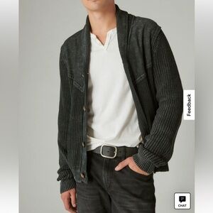 Lucky Brand Acid Wash Patchwork Cardigan Men's - Black Shawl Collar Sweater